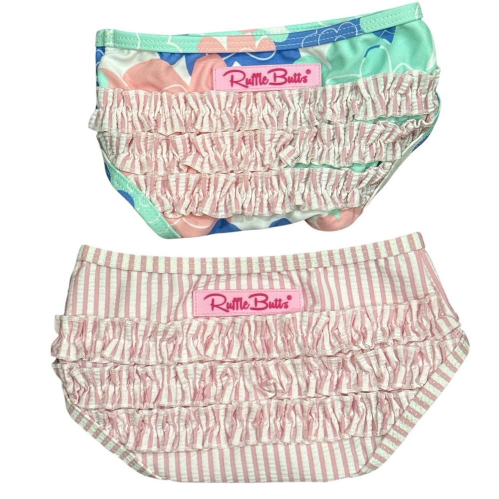 Ruffle Butts 2 Bottoms Baby Girls Size 6-12mo NWOT Seersucker Floral Beach Swim